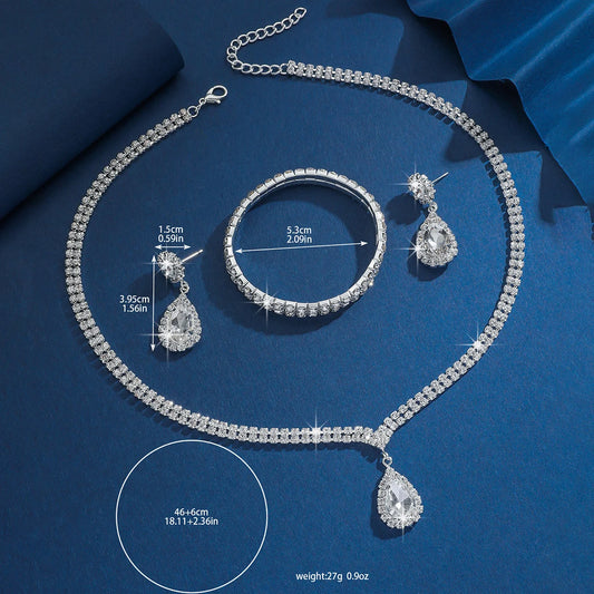 Luckacco Wedding Season Women's Fashion Copper Claw Chain Water Drop Necklace Earrings Bracelet Jewelry Set Wedding Banquet Festival Gift