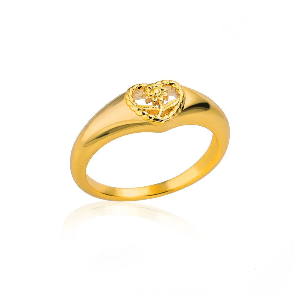 luckacco sunflower heart rings for women gold color stainless steel ring female engagement wedding party finger jewelry gift 2024 trend