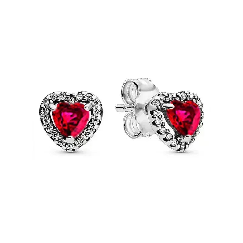 luckacco new 925 sterling silver heart-shaped pink ring necklace earring set luxurious sparkling charm jewelry fashion wedding gift