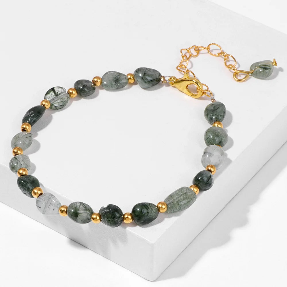 luckacco natural crystal gravel stone bracelets for women healing irregular amethysts lapis lazuli rose quartzs chain bracelet jewelry