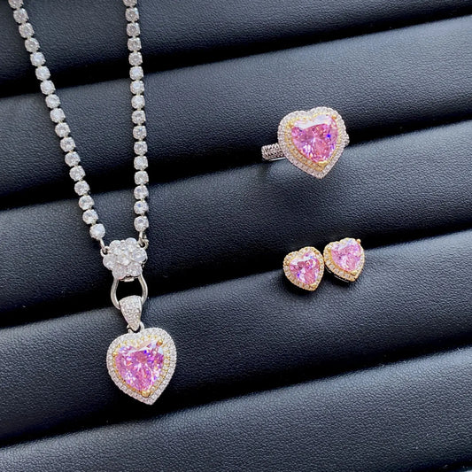 Luckacco Valuable Lab Jade Diamond Jewelry set 925 Sterling Silver Engagement Wedding Rings Earrings Necklace For Women Bridal Party Gift