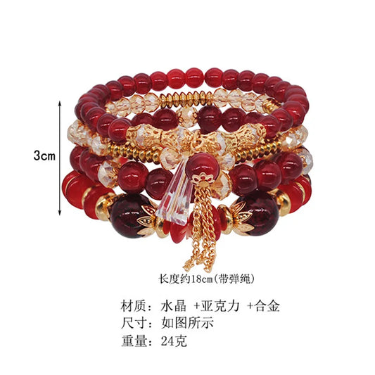 Luckacco Bohemian 4pcs Crystal Multi-layer Beaded Bracelet for Women Sweet Girls Colorful Round Shape Jewelry Friendship  Gifts