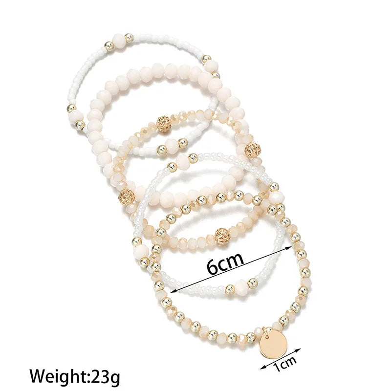 luckacco y2k ethnic bohemian beaded bracelets set for women  beads chains stackable wristband girls boho hand jewelry accessoreis
