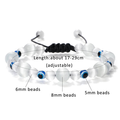 Luckacco Pink Cat Eye Stone Bracelet for Women Men Natural Opal Quartz Chakra Devil's Eye Beads Butterfly Charm Bangle Wrist Jewelry Gift