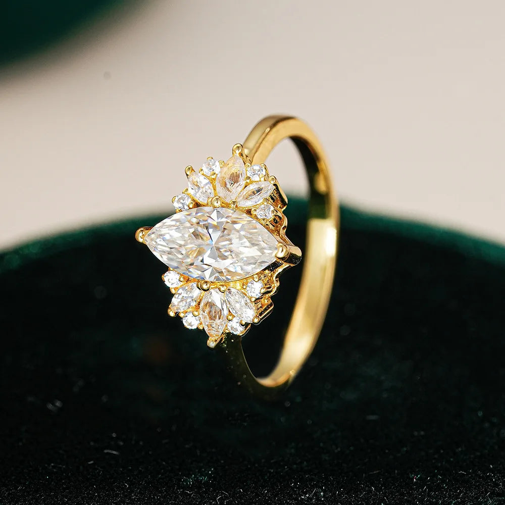 luckacco luxury 100% real 18k gold diamond moissanite diamond ring women engagement diamond ring