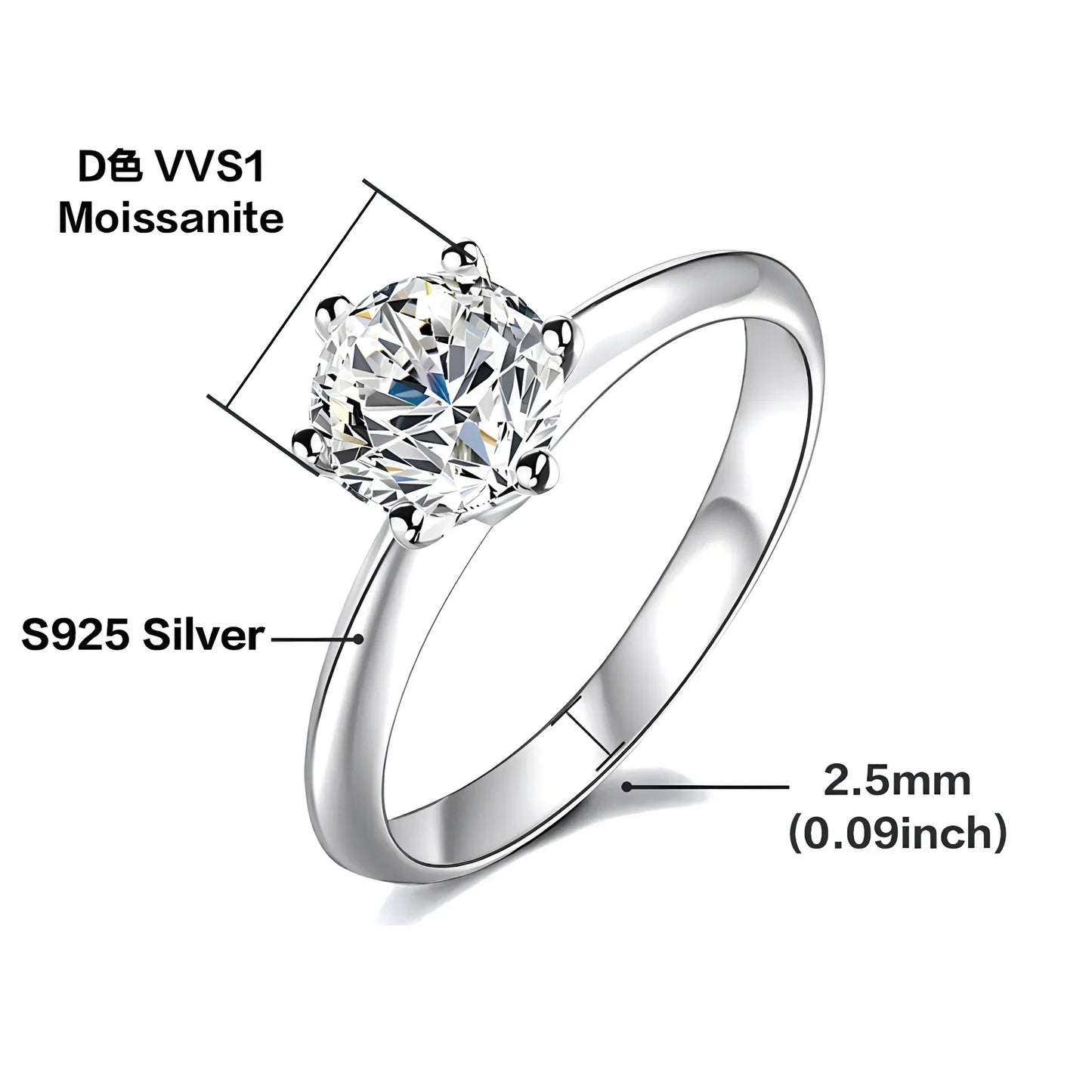 luckacco classic real 1 carat d color moissanite wedding rings for women white gold plated 100% 925 sterling silver bridal fine jewelry