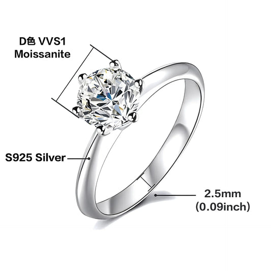 Luckacco Classic Real 1 Carat D Color Moissanite Wedding Rings For Women White Gold Plated 100% 925 Sterling Silver Bridal Fine Jewelry
