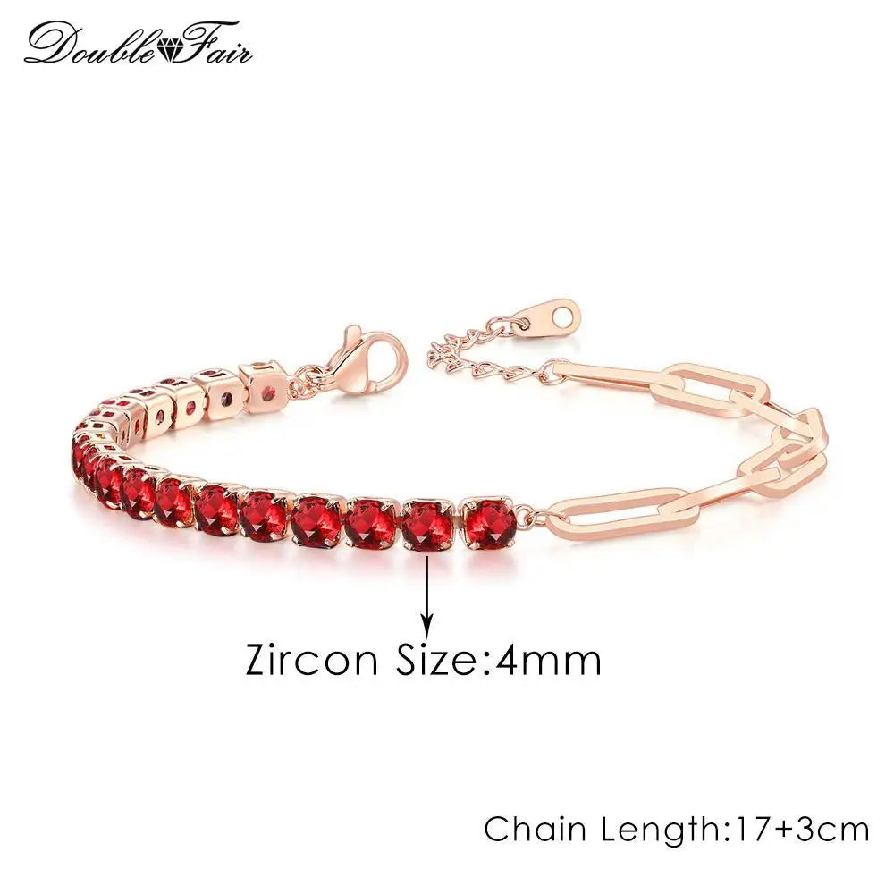 luckacco designer red zirconia short tennis bracelets for women men dazzling crystal adjustable chain on hand party daily gifts jewelry