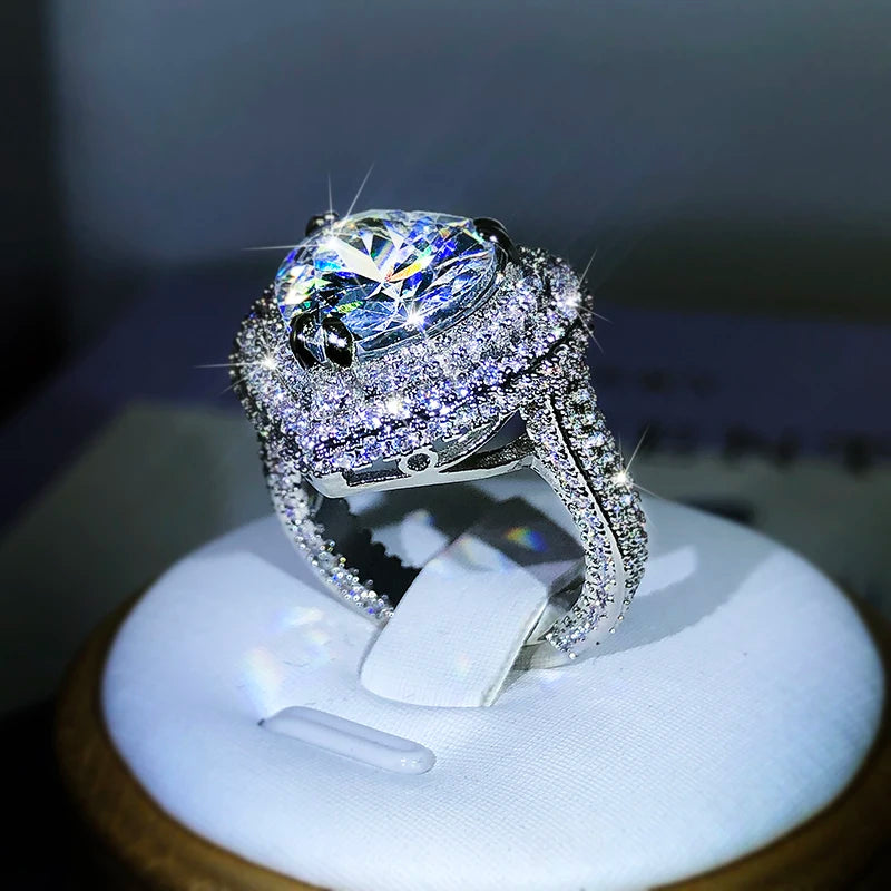 luckacco 925 silver romantic female heart-shaped austrian crystal big white zircon wedding rings for women valentine's day s