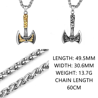 Luckacco Viking Odin Raven Huginn and Muninn Double Axe Titanium Steel Stainless Steel Necklace Pendant Men's Scandinavian Jewelry Gift