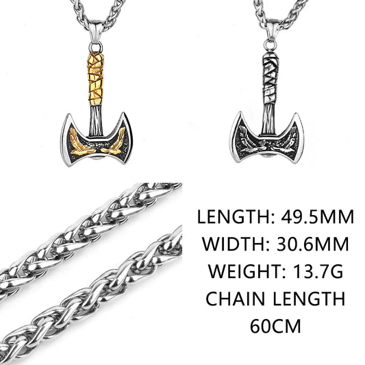 Luckacco Viking Odin Raven Huginn and Muninn Double Axe Titanium Steel Stainless Steel Necklace Pendant Men's Scandinavian Jewelry Gift
