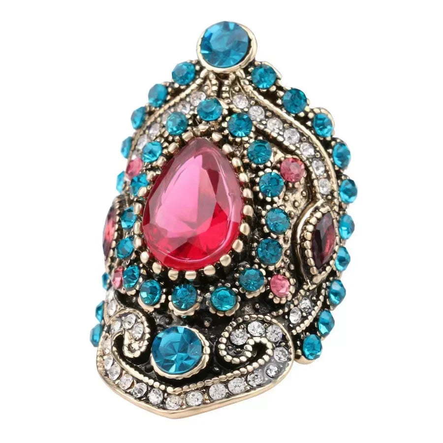 luckacco hot sale fashion elegant pink crystal blue zircon ring ideal for women daily, party, and gift accessories
