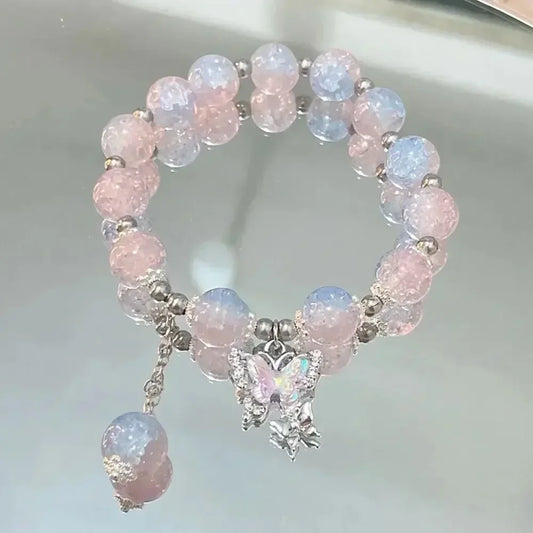 Luckacco Exquisite Natural Stone Bracelet Elegant Lily of The Valley Flower Pendant Elastic Beaded Bracelets for Women Party Jewelry Gift