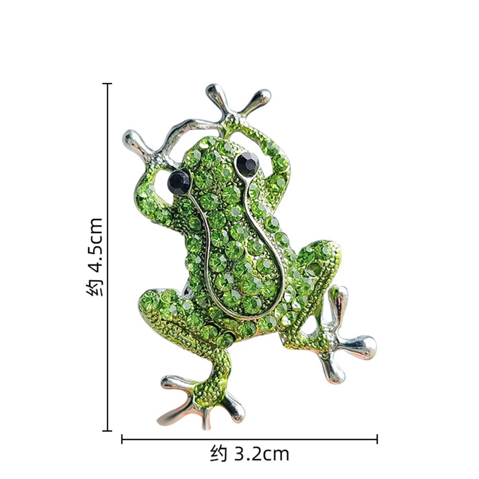 luckacco picks luxury green crystal frog brooch animal brooches pins for women dress coat accessories jewelry gift