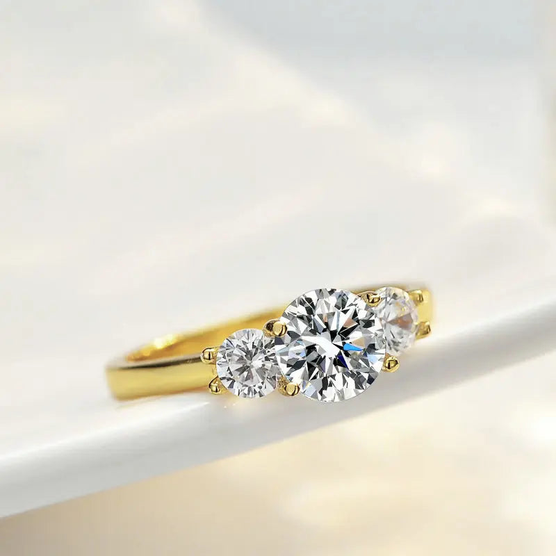 luckacco oxtao 3 stone engagement rings for women 925 sterling silver luxury jewelry 6.5mm wedding rings vvs1 d moissanite ring jewelry