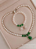 Luckacco 8-9mm Near Round White Natural Freshwater Pearl Necklace Red/Green Waterdrop Chalcedony Bracelet Earrings for Mother Jewelry Set