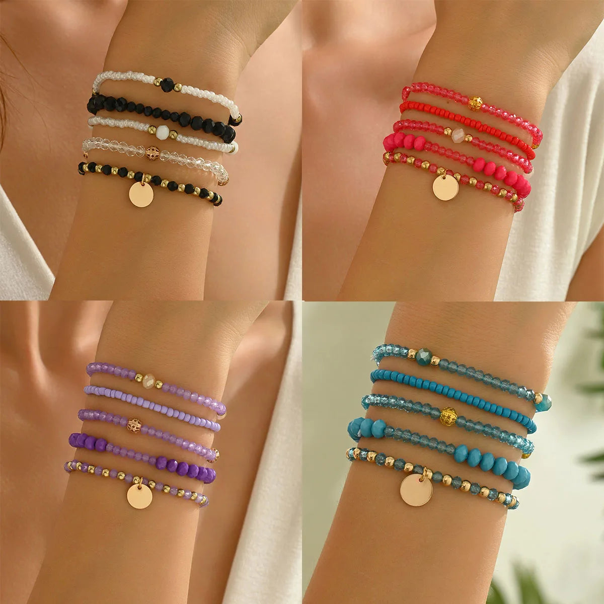 luckacco y2k ethnic bohemian beaded bracelets set for women  beads chains stackable wristband girls boho hand jewelry accessoreis