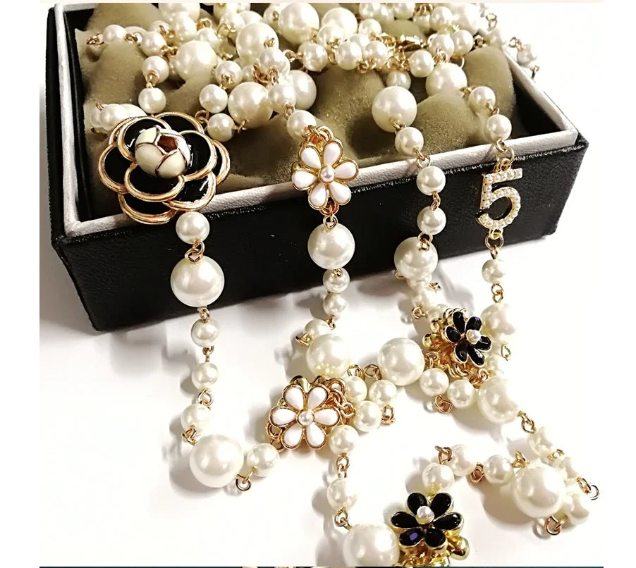 luckacco long pearl letter multi layered tassel sweater chain necklace jewelry for women