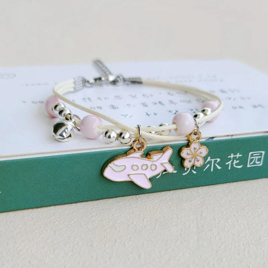 Luckacco Korean Rabbit Flower Rope Bracelet for Women Girls Fashion Woven String Bell Heart Airplane Beads Friendship Party Jewelry Gifts