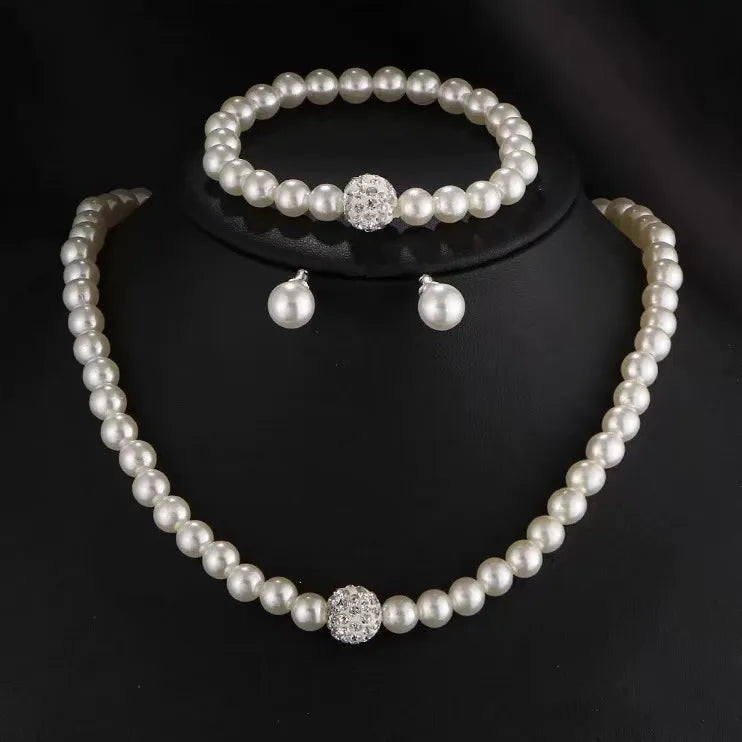 luckacco picks 4 pcs women's pearl jewelry set fashion simulated pearls versatile earrings necklaces bracelets jewelry set gift