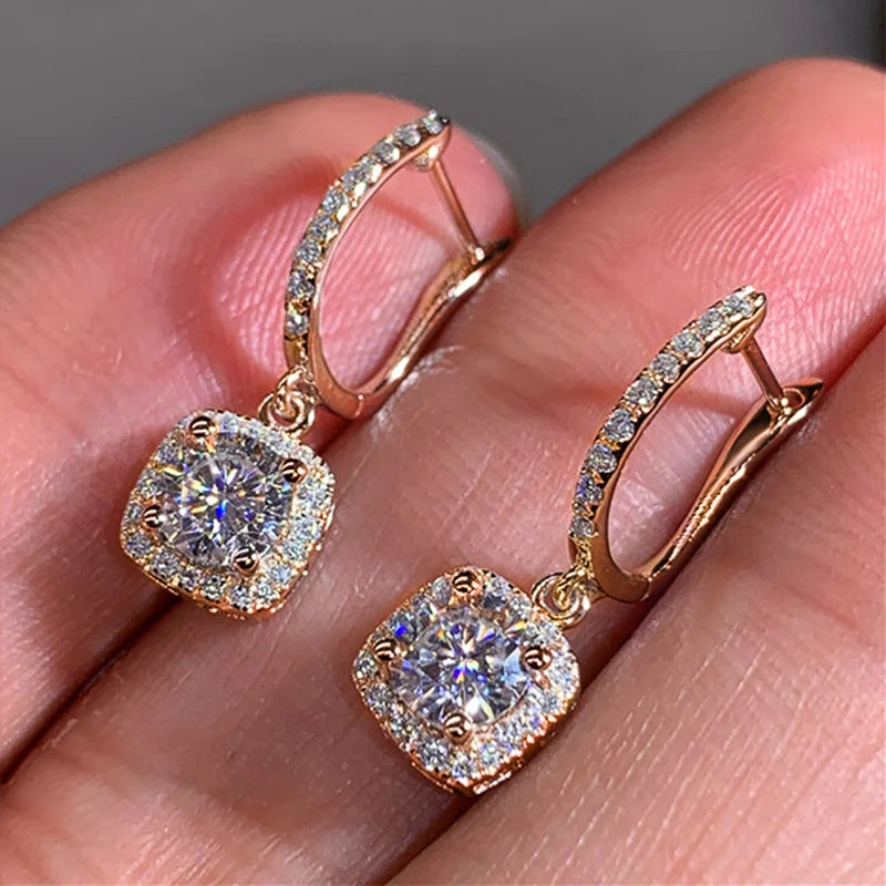 luckacco daily picks new trendy square shape drop earrings brilliant bridal engagement wedding jewelry elegant female dangle earring nice gift