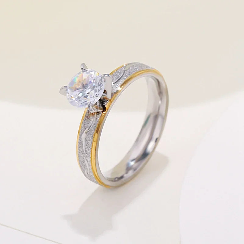 luckacco 4mm couple lover engagement rings for women men stainless steel ring with zircon korean style jewelry for wedding wc033
