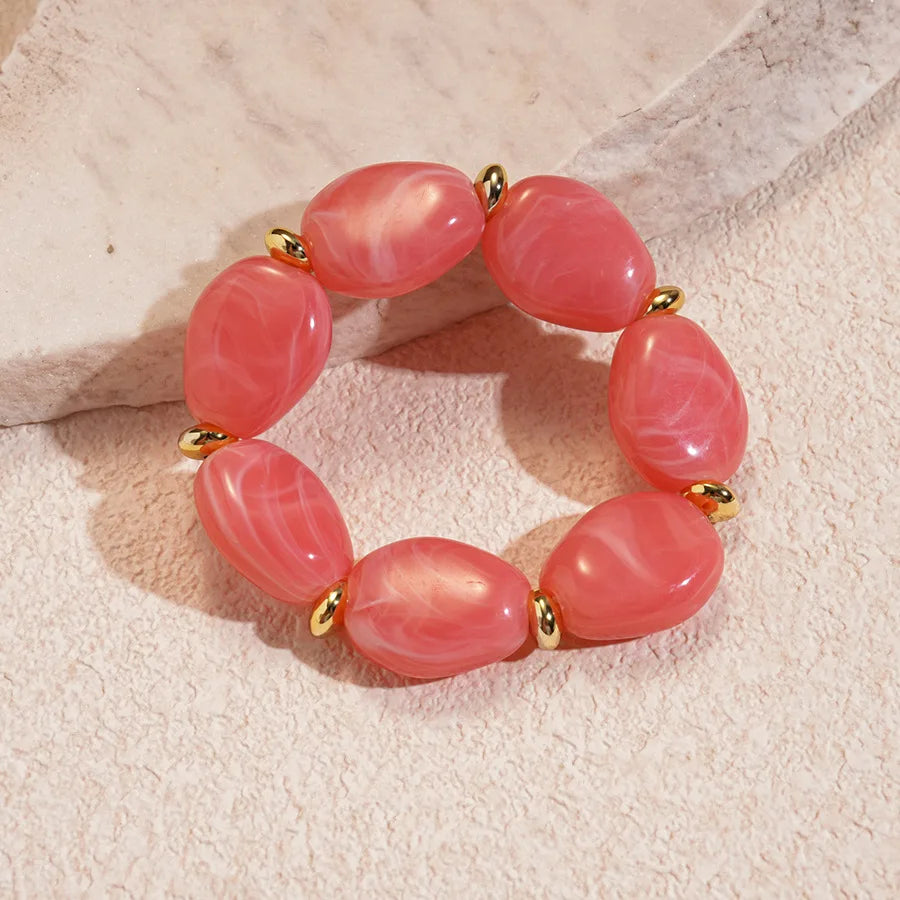 luckacco 7 styles trendy splicing acrylic round beads bracelets bohemian thick irregular resin elastic bangles retro jewelry for women f