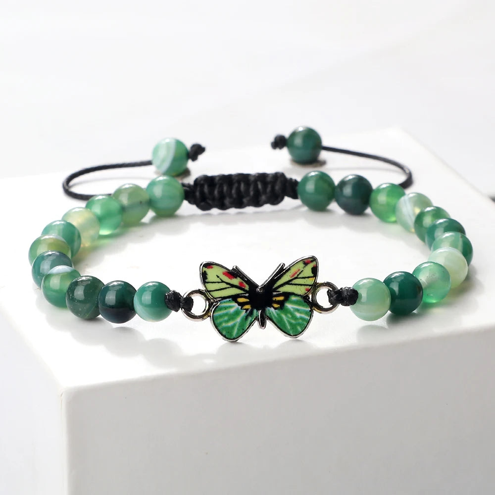luckacco trendy butterfly beaded bracelets for women men natural stone beads chain bangles handmade female bohemian party jewelry gifts