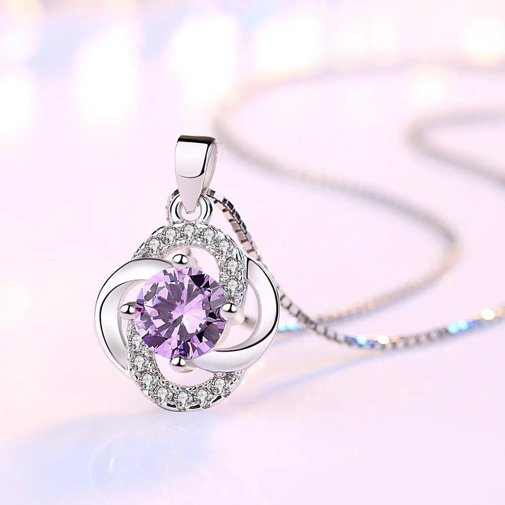 luckacco female 925 sterling silver flower amethyst pendants and necklaces for women wedding party fashion jewelry