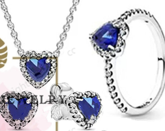 Luckacco New 925 sterling silver heart-shaped pink ring necklace earring set luxurious sparkling charm jewelry fashion wedding gift