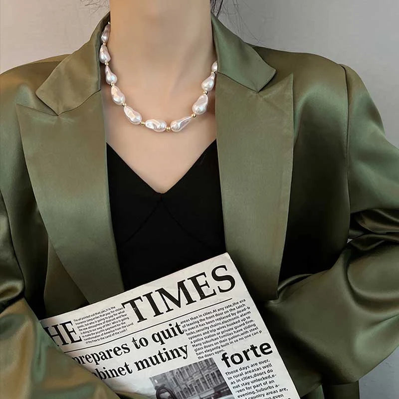 luckacco new trendy baroque pearl necklace for women charms korean temperament ot choker necklace 2023 fashion jewelry gift