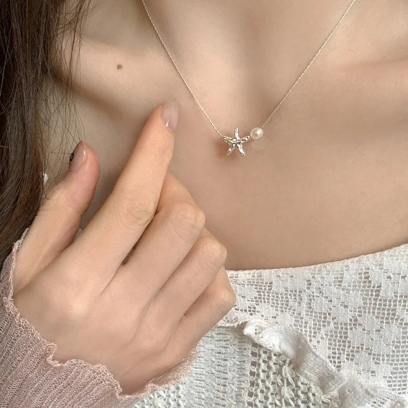 luckacco new trendy fashion 925 silver pearl simple elegant thin chain pendant necklace for women girl jewelry dropship