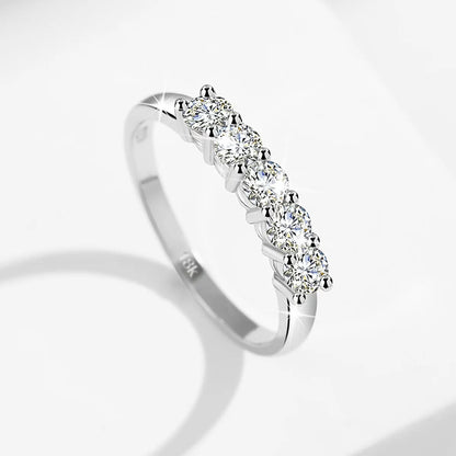 Luckacco With Certficate 18K Solid Rose Gold Ring For Women 5 Stone AU 750 Luxury Wedding Band Jewelry With Stamp Trendy Engagement Gift