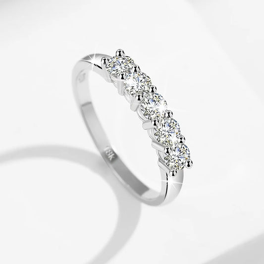 Luckacco With Certficate 18K Solid Rose Gold Ring For Women 5 Stone AU 750 Luxury Wedding Band Jewelry With Stamp Trendy Engagement Gift