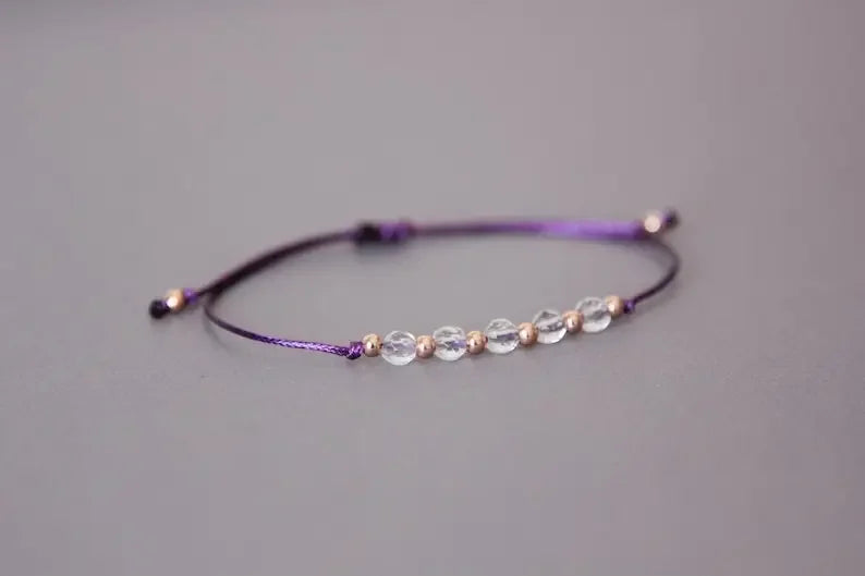 luckacco clear quartz crystal lady's april birthday stone bracelet fits her adjustable gemstone gift