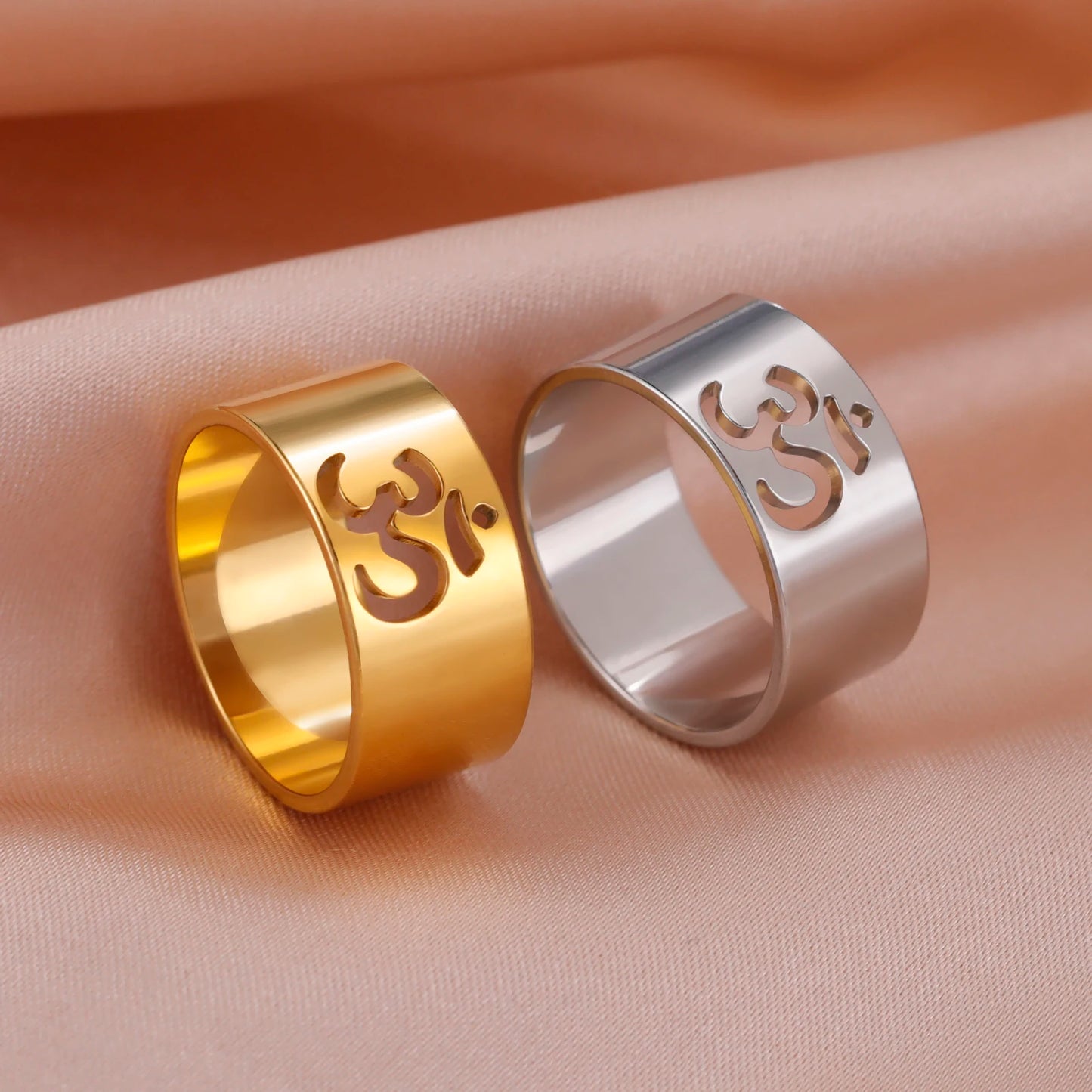 luckacco lemegeton buddhist indian yoga om women's logo ring men's charm stainless steel ultra natural jewelry party gift