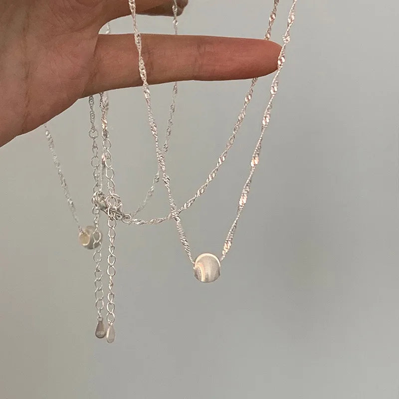 luckacco 925 sterling silver geometric shape necklace simple charming woman round bead pendant choker birthday gift exquisite jewelry