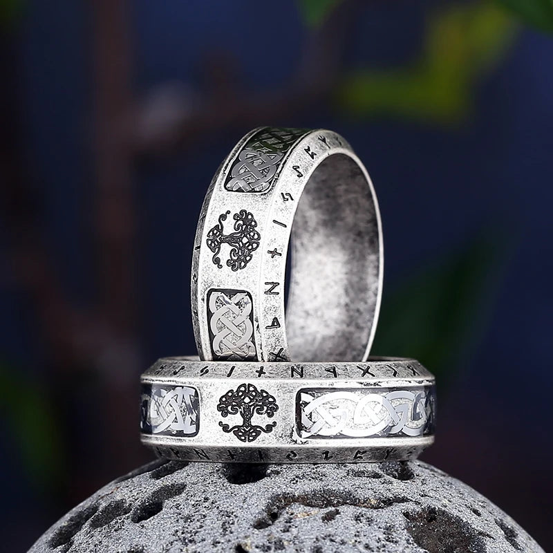 luckacco valentine's day gift nordic viking tree of life rings for men stainless steele vintage celtic knot ring amulet jewelry