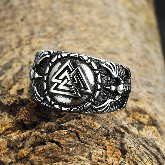 Luckacco Vintage Nordic Viking Ring Stainless Steel Men Ethnic Belief Odin Compass Valknut Tree of Life Ring Amulet Jewelry