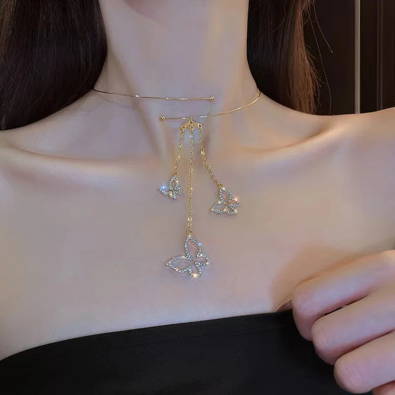 luckacco 2023 new fashion trend unique design delicate vintage zircon flower pearl necklace women jewelry wedding party premium gift