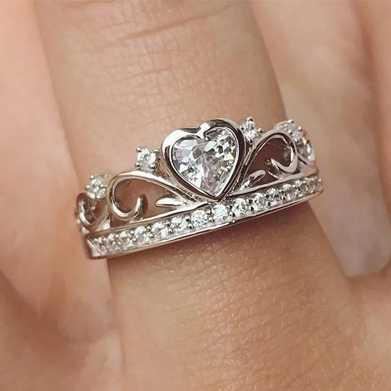 luckacco romantic pink heart shaped ring for female cubic zirconia bridal wedding party  with minimalist fashion jewelry accessories
