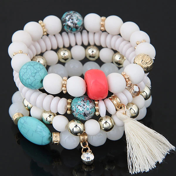 luckacco bohemian charm beads wrap bracelets & bangles for women boho flower leaf tassel bracelet multilayer bracelet femme 2024 new