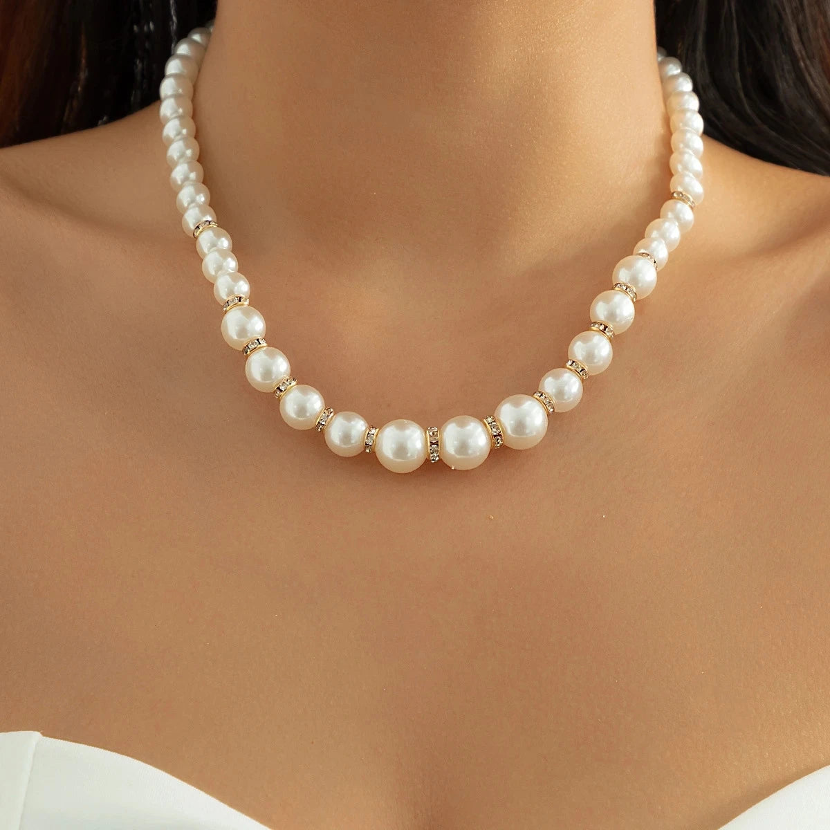 luckacco multi-layer white imitation pearl necklace bead  chain punk ladies wedding short clavicle necklac girl charm banquet jewelry