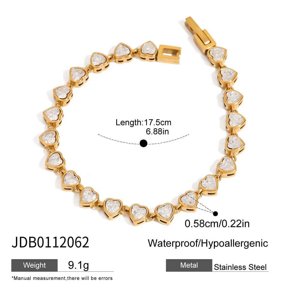 luckacco uworld fashion trend zircon heart tennis chain bracelet 18k gold color plated stainless steel round chain stackable bracelet wom