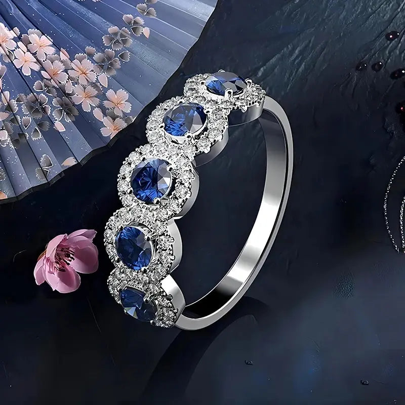 luckacco picksclassic blue cubic zirconia round copper rings for women girls silver color metal crystal fingers accessories jewelry gifts