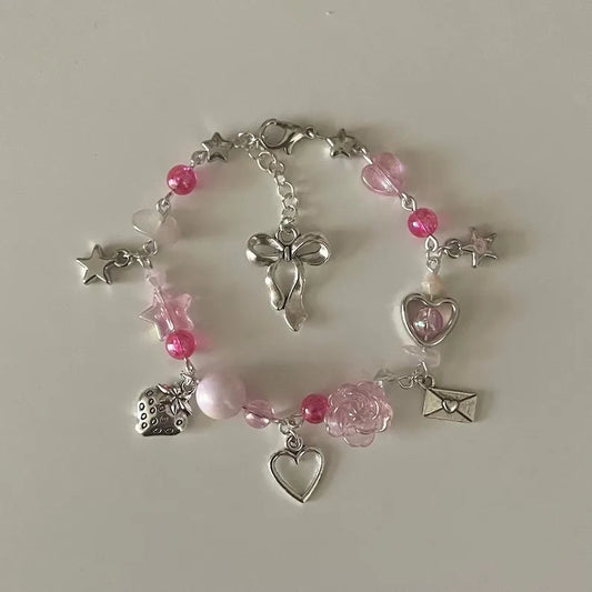 Luckacco Harajuku Pentagram Pearl Beaded Bracelets for Women 2023 Korean Aesthetic Cute Star Blue Glass Ball Bracelets Y2k Jewelry Gifts