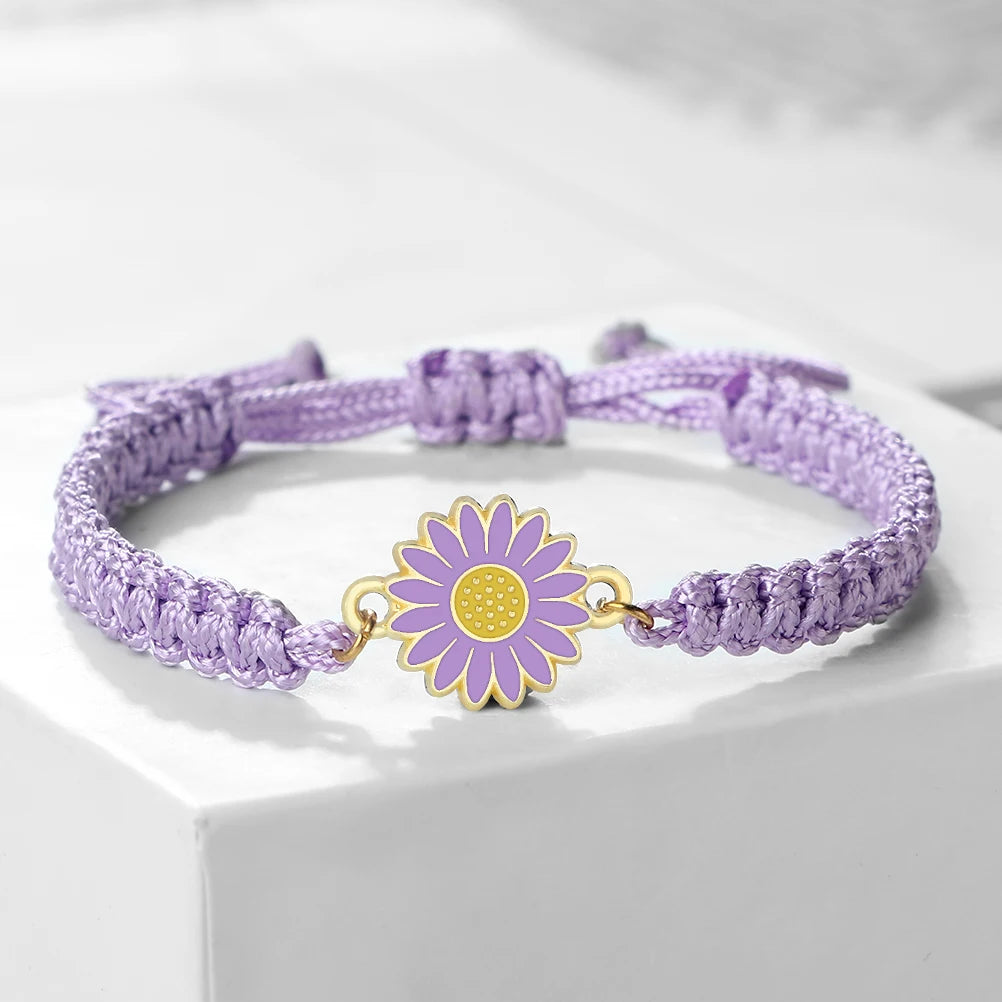 luckacco new women rope bracelets hand woven purple thread bracelet cute animal pendant bracelet vintage daisy flower bangle girl jewelry