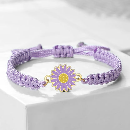 Luckacco New Women Rope Bracelets Hand Woven Purple Thread Bracelet Cute Animal Pendant Bracelet Vintage Daisy Flower Bangle Girl Jewelry