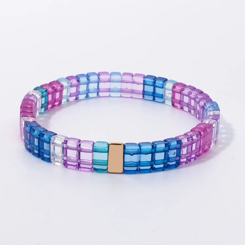 luckacco 4x8mm crystal acrylic bangle for women handmade rainbow color elastic bracelets