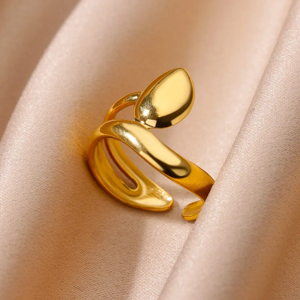 luckacco stainless steel smooth surface shell simple geometric ring  for women gold color exquisite personalized open ring couple jewelry